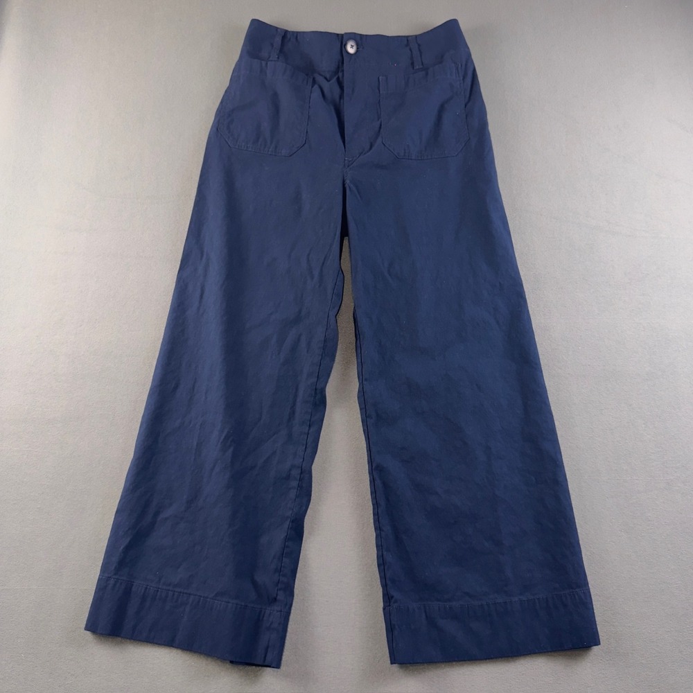 Maeve Anthropologie The Colette Wide Leg Pants Navy Blue Linen Blend 30